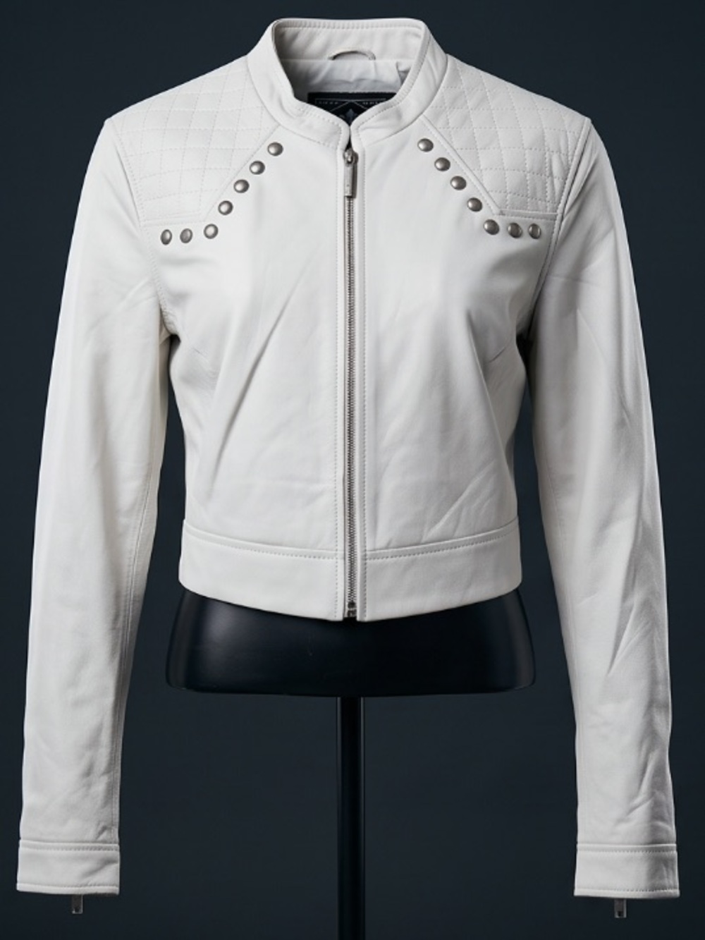Affliction Laila White Leather Jacket | Studded Crop Moto Jacket NWT XL